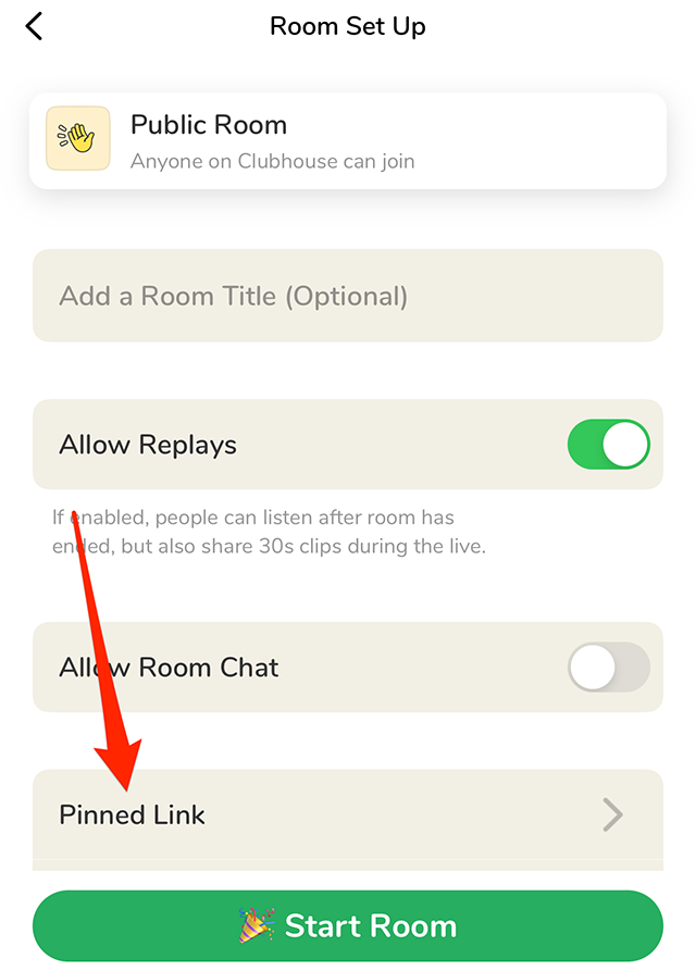 Clubhouse How to Add a Pinned Link to a Room